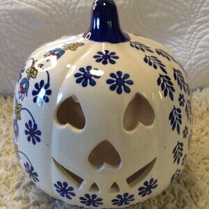 Martha Stewart Ceramic Pumpkin Bohemian Themed Glossy Floral Halloween Lantern